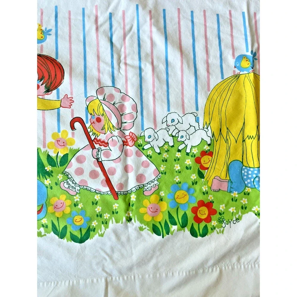 Vintage Smooth Perma Prest Twin Flat Sheet Kids Mother Goose Nursery Rhymes‎